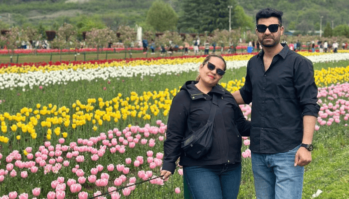 Pemandangan tulip berwarna-warni di Indira Gandhi Memorial Tulip Garden, Srinagar.